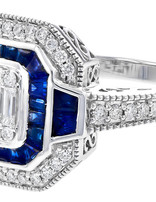 Sapphire (1.00ctw) & diamond (0.40ctw) art deco ring, 14k white gold