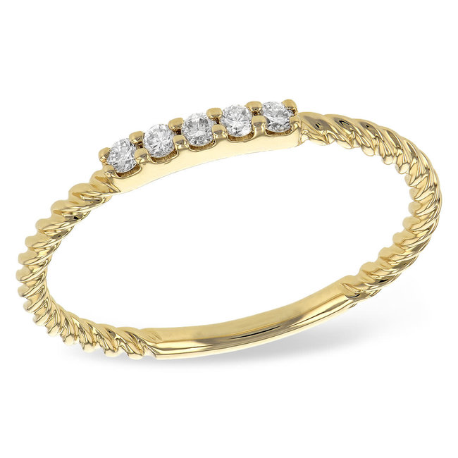 Diamond (0.10ctw) rope stackable ring, 14k yellow gold 1.1 gr
