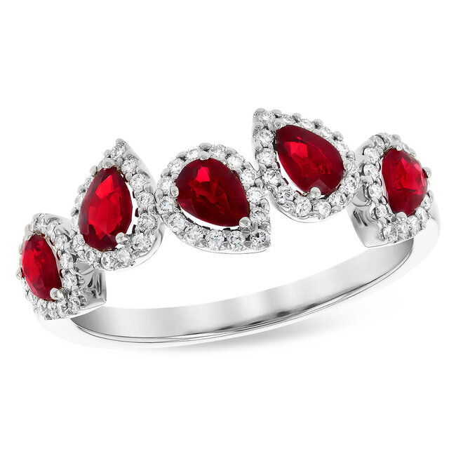 Ruby (0.90ctw) diamond (0.24ctw) band ring, 14k white gold