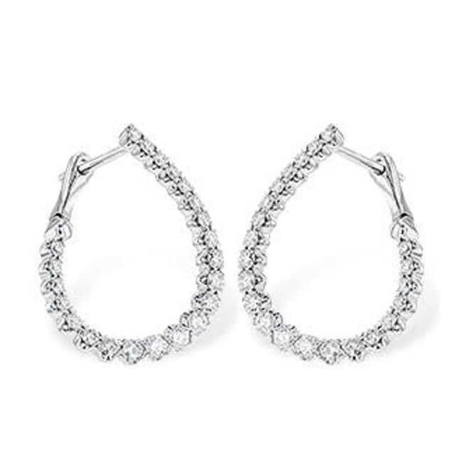 Diamond (1.00ctw) angled hoop earrings 14k white gold