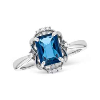 London blue topaz  & diamond  ring, 14k white gold