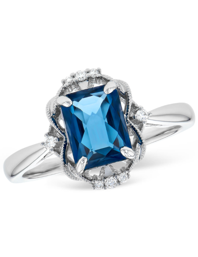 ondon blue topaz  & diamond  ring, 14k white gold