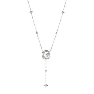 diamond moon "y" style necklace 14k white gold