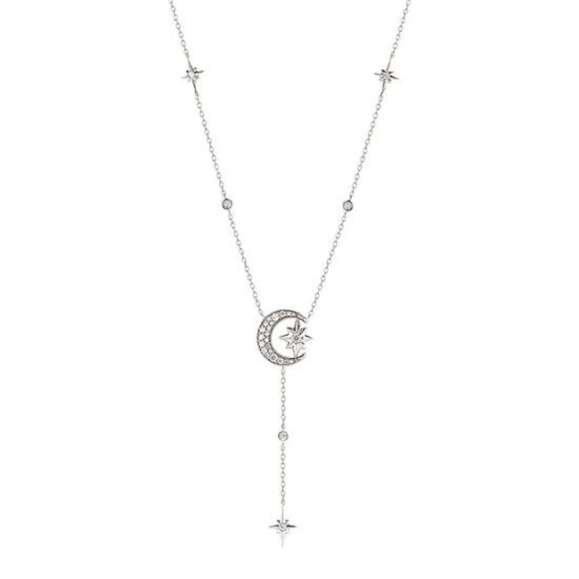 diamond moon "y" style necklace 14k white gold