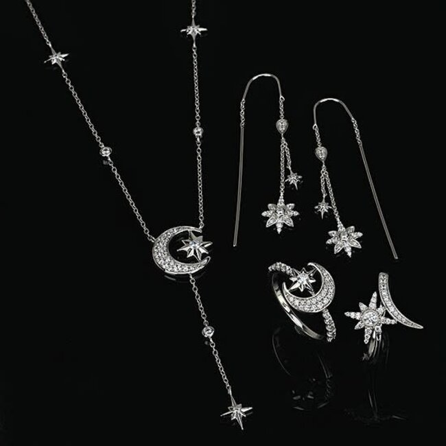 diamond moon "y" style necklace 14k white gold