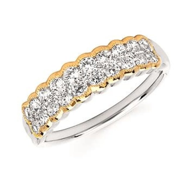 Diamond split shank two tone ring, 14k white yellow