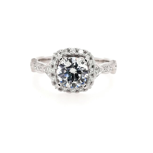 Diamond square halo bridal setting 14k white gold