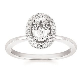 Oval diamond halo solitaire, 14k white gold