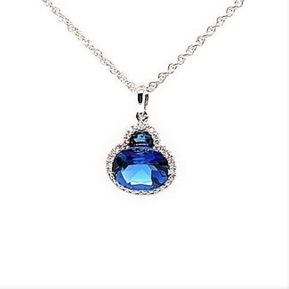 London blue topaz (2.86ctw) & diamond (0.33ctw) pendant, 14k white gold