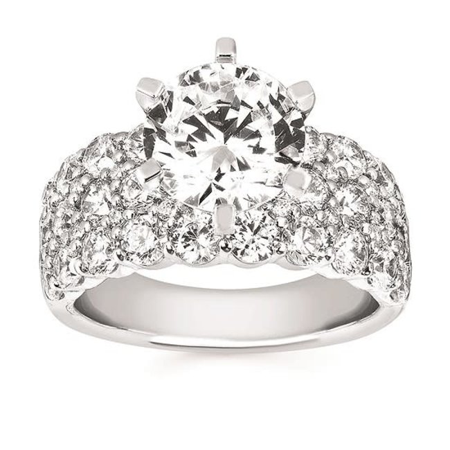 3-row diamond (2.5ctw/CZ ctr) bridal setting, 14k white gold
