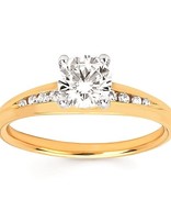 Diamond (0.14 ctw) tapered channel setting, 14k yellow gold, shown with a cz center *matches OB21A71W