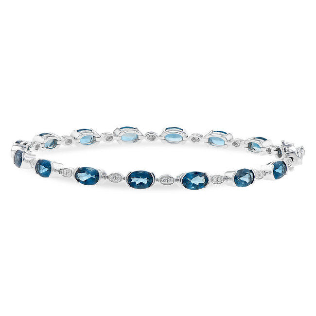 London blue topaz (7.20ctw) diamond (0.16ctw) bracelet, 14k white gold