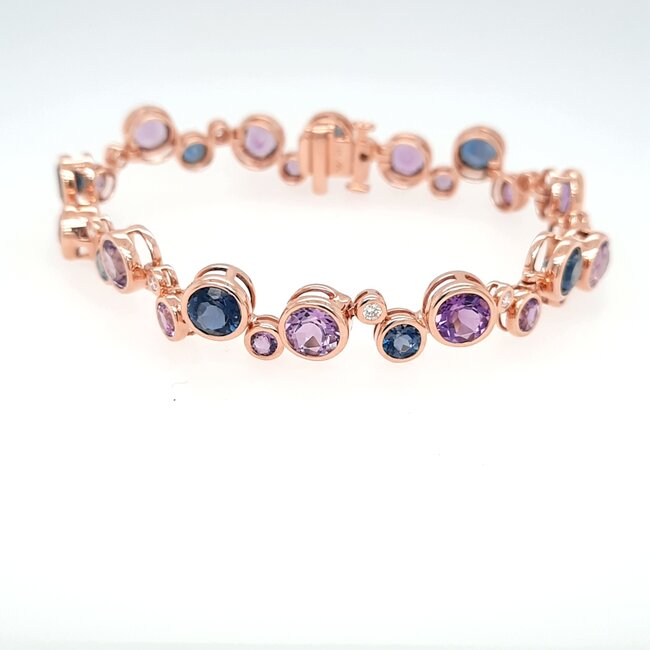 Diamond (0.30 ctw), blue topaz & amethyst (13.9 ctw) bezel set bracelet, 14k rose gold