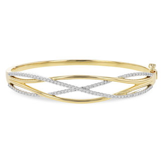 Diamond(0.90ctw) crossover bangle bracelet, 14k yellow & white gold