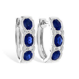 Sapphire (1.40 ctw) & diamond (0.15 ctw) hoop earrings, 14k white gold