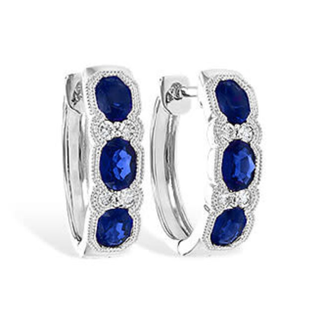 Sapphire (1.40 ctw) & diamond (0.15 ctw) hoop earrings, 14k white gold