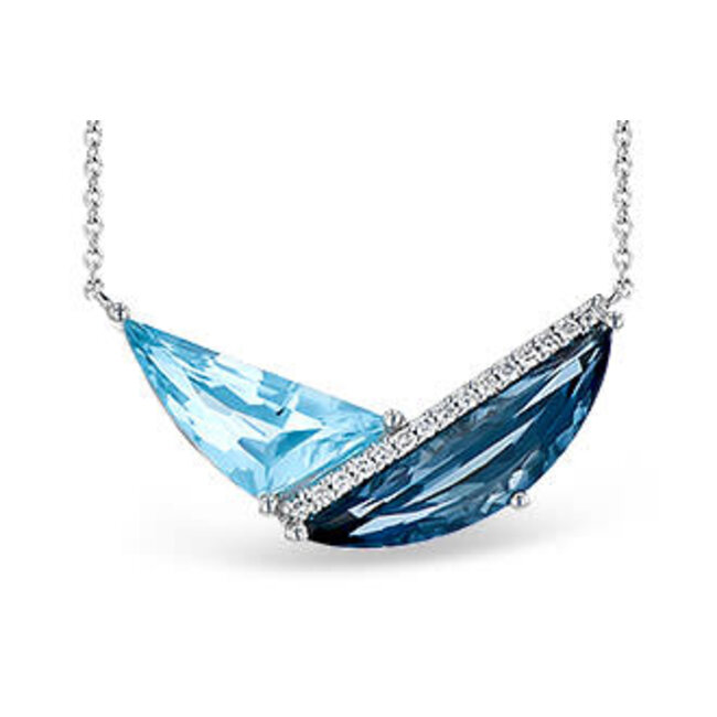 Blue topaz (4.75 ct) & diamond (0.09 ctw) necklace, 14k white gold