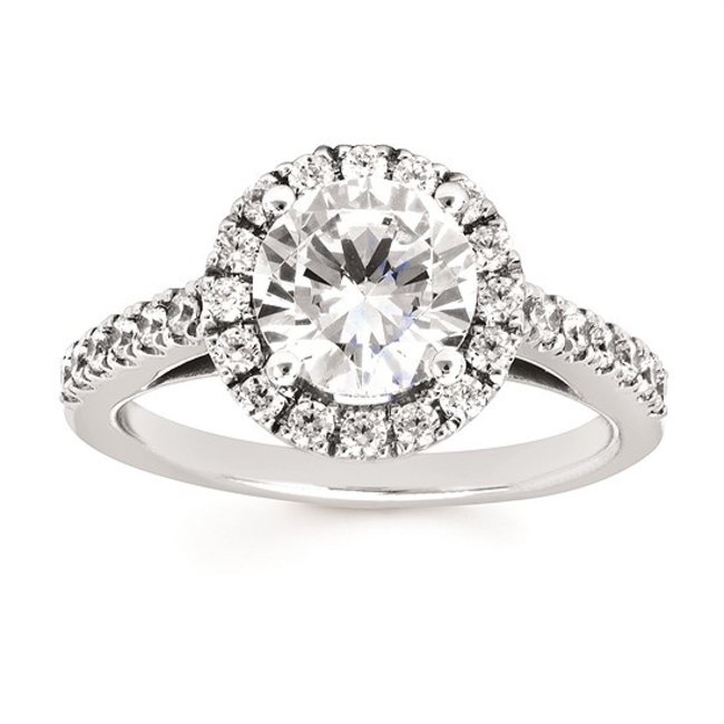 Diamond round halo engagement setting, 14k white gold
