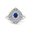 Sapphire (0.41 ct)  & diamond (0.37 ctw) vintage style ring, 14k white gold