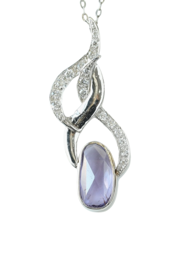 Free form purple sapphire & diamond pendant (2ctw) 14kwhite gold