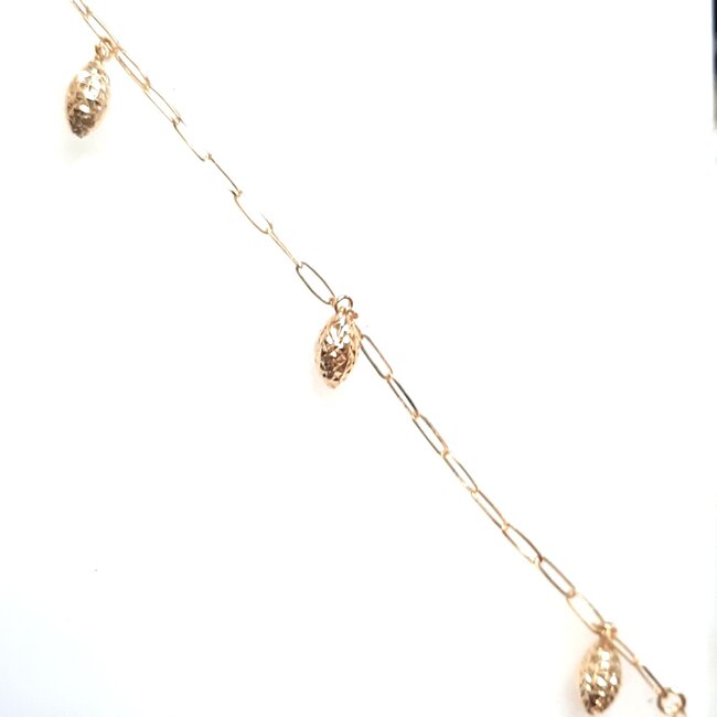 10" paperclip anklet w/oval dangles 18k yellow gold 3.12gr