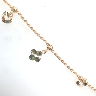 Rope bracelet w/diamond cut hearts & flowers 18k yellow gold 3.16gr