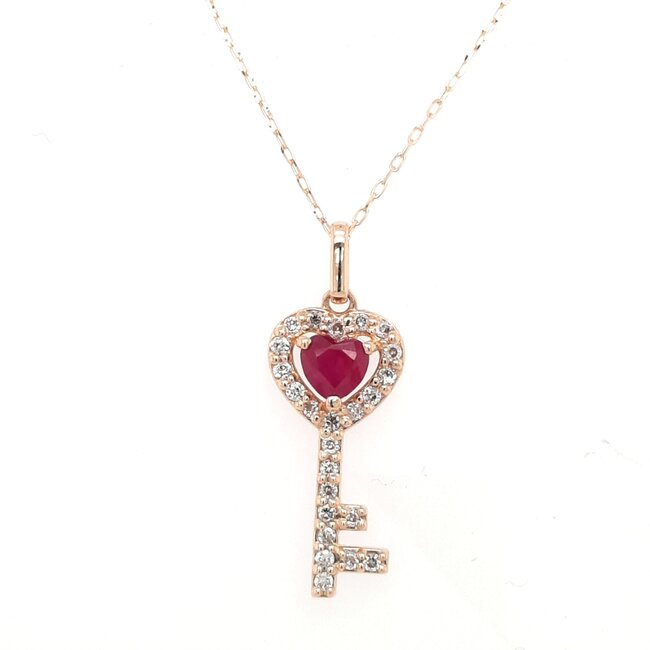 Ruby (0.22ct) & diamond (0.11ctw) key pendant 18k yellow gold 1.62gr