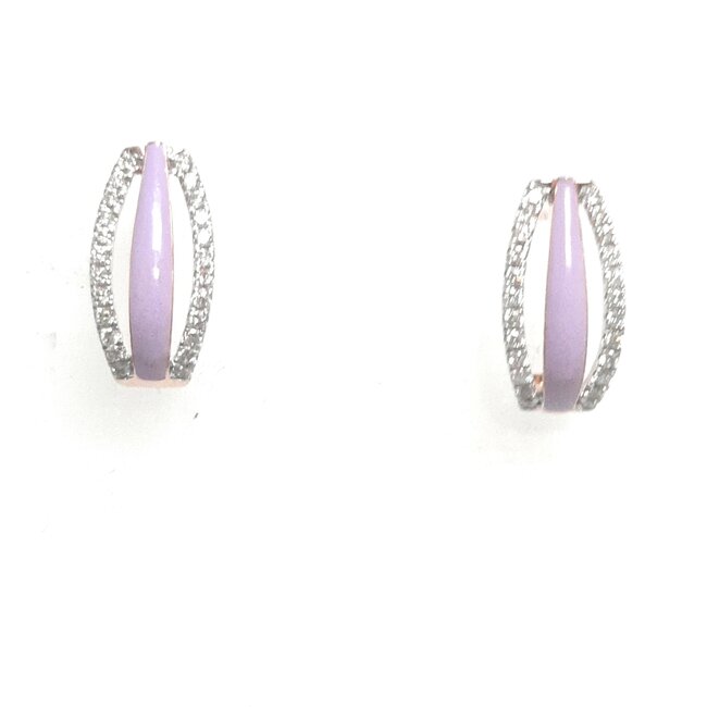 Diamond (0.32ctw) purple enamel earrings 18k rose gold 3.3gr