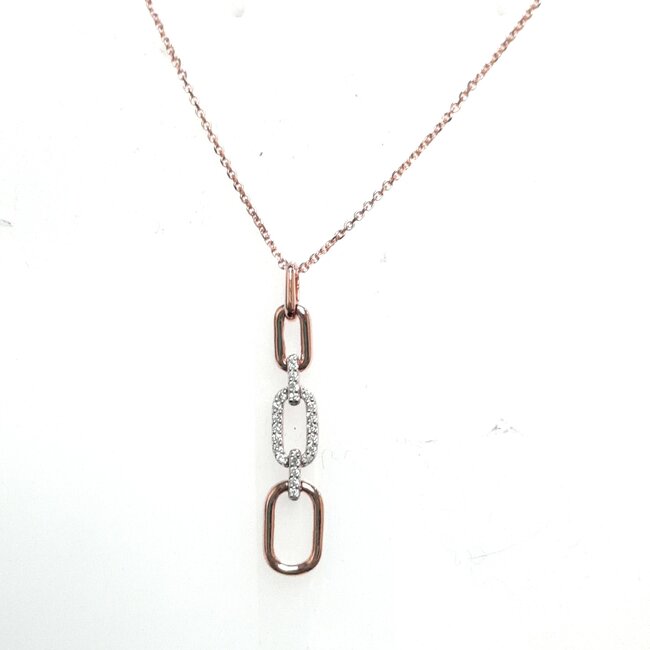 Diamond (0.06ctw) 3 link paperclip pendant w/chain 18k rose gold 2.7gr