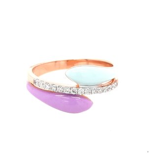Diamond (0.15ctw) blue & purple enamel ring 18k rose gold 3.4gr