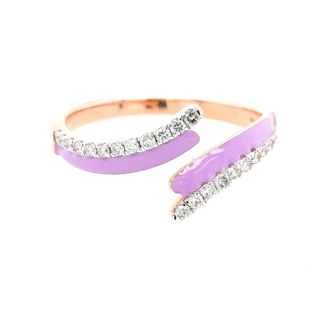 Diamond (0.19ctw) purple enamel ring 18k rose gold 2.4gr