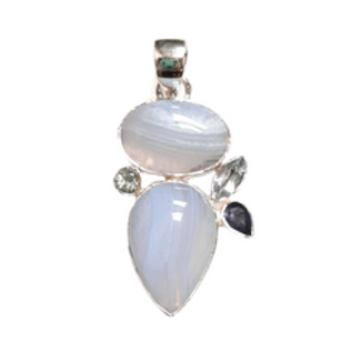 Chalcedony w/blue accent stones pendant sterling silver