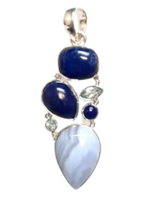 Chalcedony & lapis pendant sterling silver