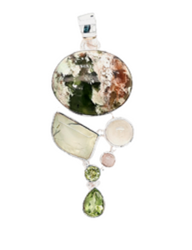 Green Agate pendant w/green accent stones sterling silver