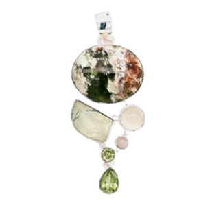 Green Agate pendant w/green accent stones sterling silver