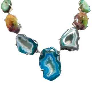 Green & blue  geode necklace sterling silver