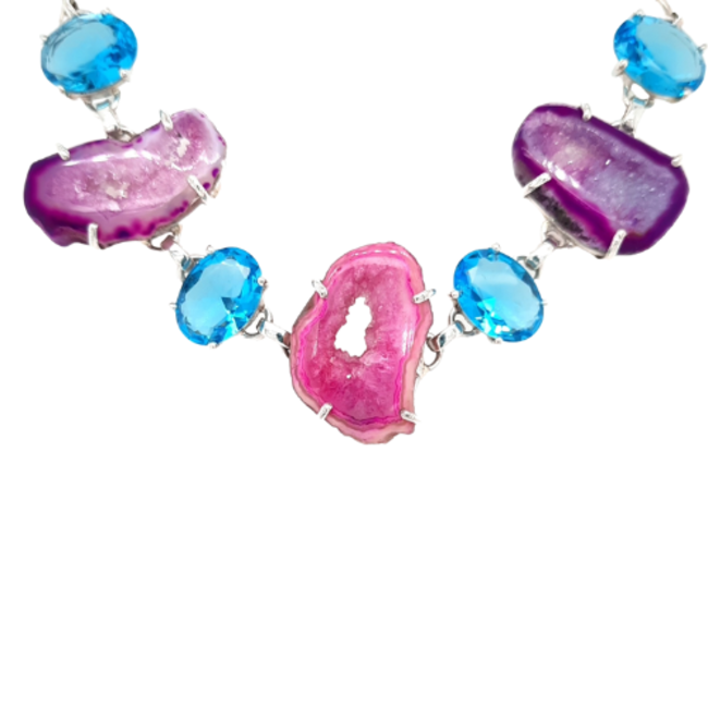 Purple geode & blue CZ bracelet sterling silver 28gr