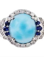 18K WG Larimar, Blue Sapphire & White Diamond Ring