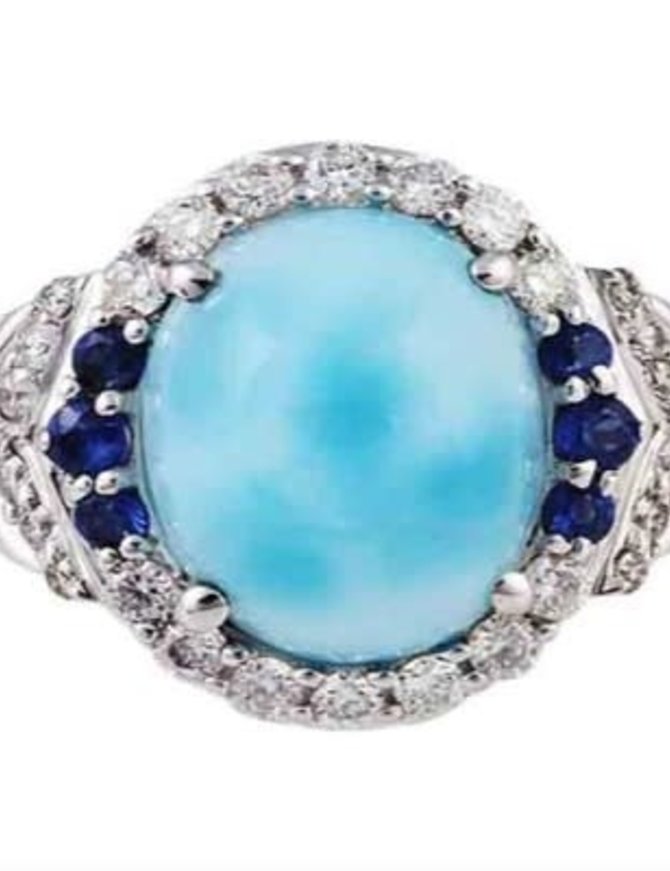 18K WG Larimar, Blue Sapphire & White Diamond Ring