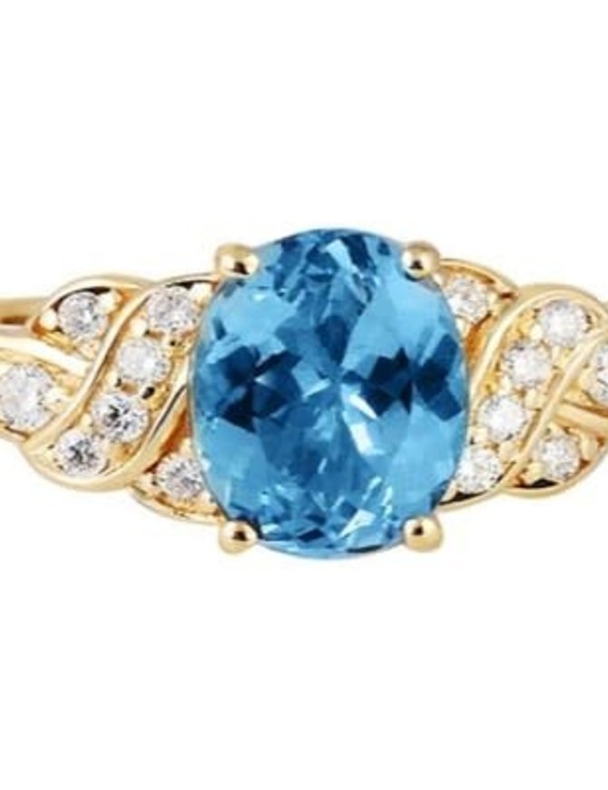 18K YG Aquamarine & White Diamond Ring