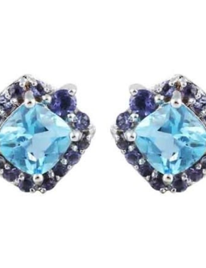 14K WG Swiss Blue Topaz & Iolite Earrings