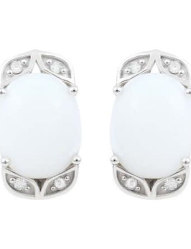 14K WG White Opal & White Diamond Earring