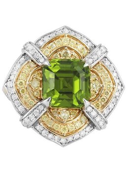 18K WG+YG Pakistani Peridot, Yellow Diamond & White Diamond Ring