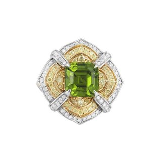 18K WG+YG Pakistani Peridot, Yellow Diamond & White Diamond Ring