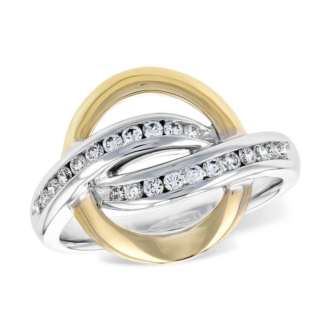Diamond (0.33ctw) entwined circle ring, 14k white & yellow gold
