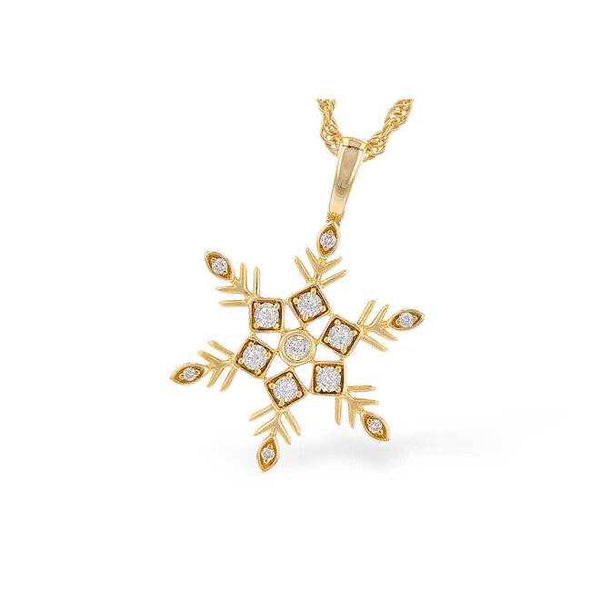 Diamond (0.07ctw) snowflake pendant, 14k yellow gold