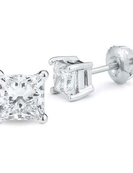 Diamond (1.0 ctw) princess cut screw back earrings 14k white gold white/I