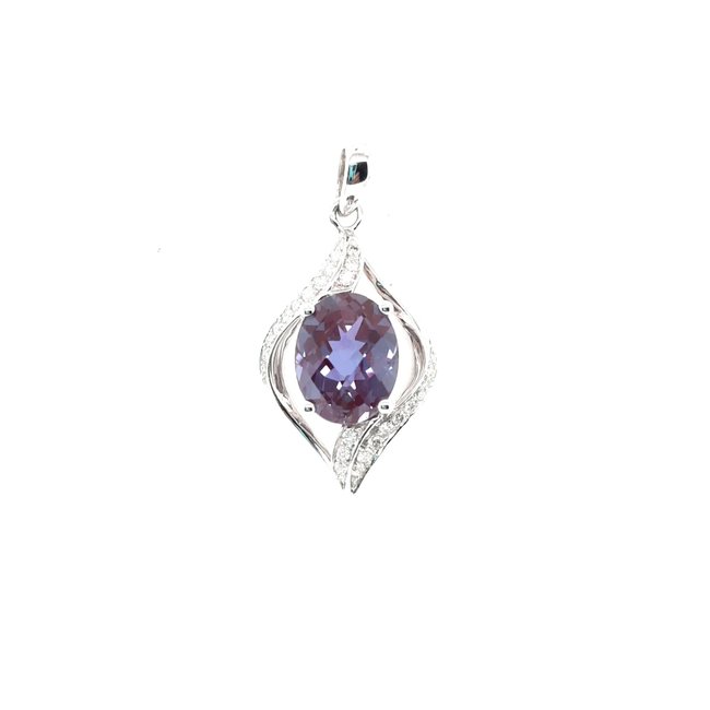 Lab alexandrite  & diamond pendant 14k white gold