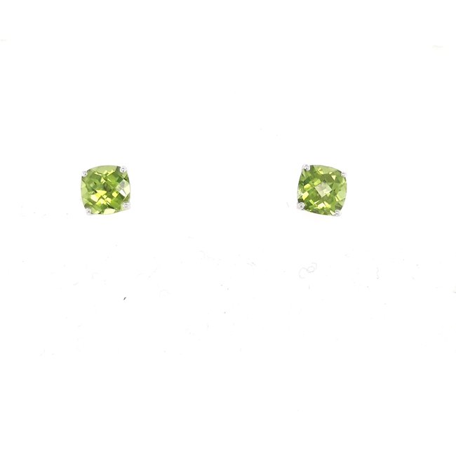 Peridot (2.11 ctw) square stud earrings 14k white gold