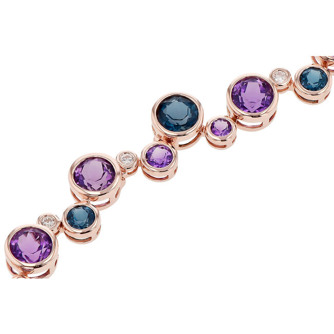 Diamond (0.30 ctw), blue topaz & amethyst (13.9 ctw) bezel set bracelet, 14k rose gold